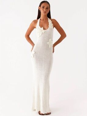 Peppermayo Cream Crochet Halter Maxi